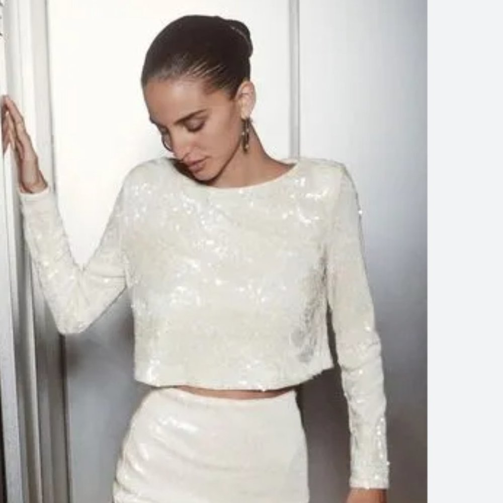 Dynamite White Sequin Long Sleeve Crewneck Top NWTO *SIZE XXS*